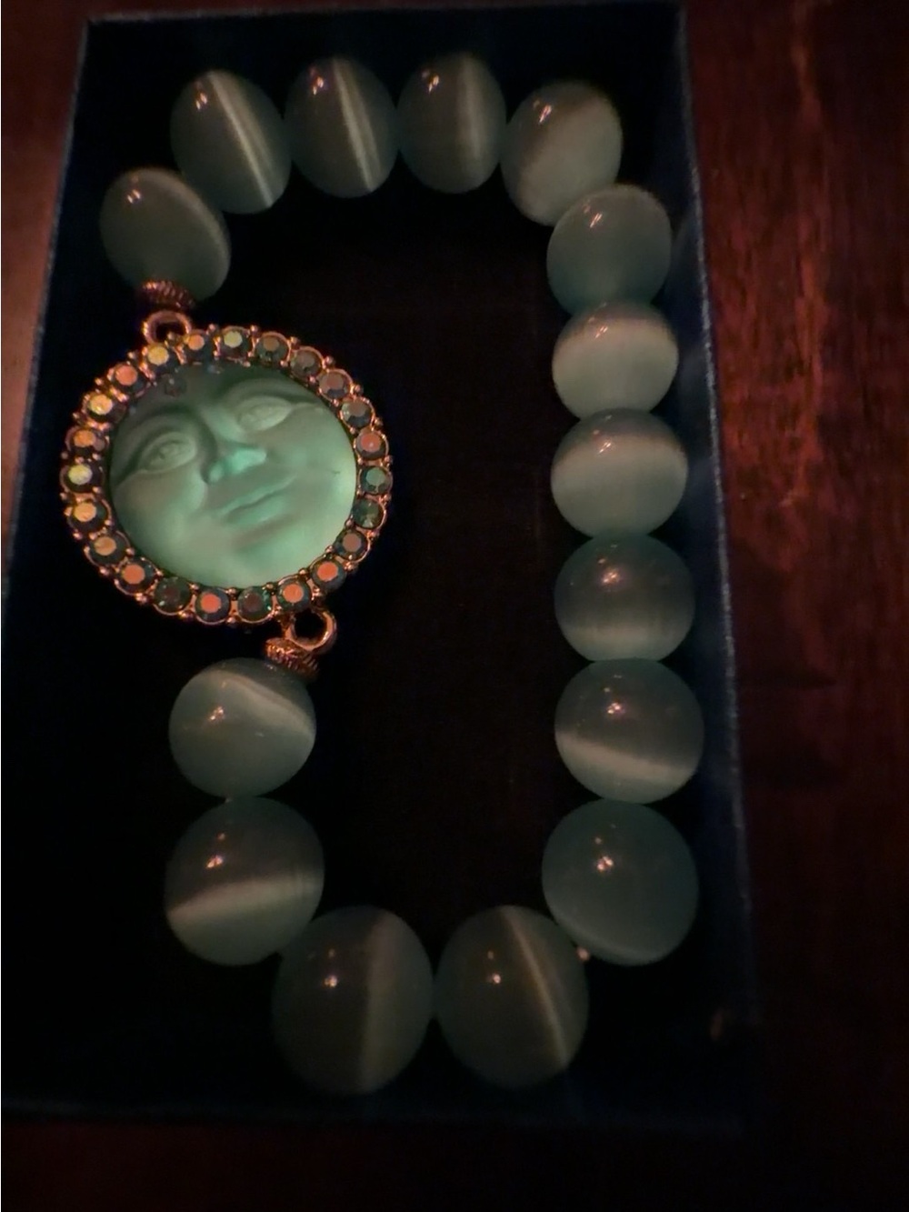 Green Beaded Moon Face Stretch Bracelet - Women Jewelry Kirk’s Folly